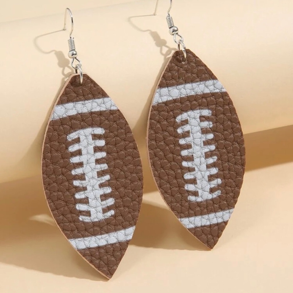 NWT Faux Leather Earrings Football